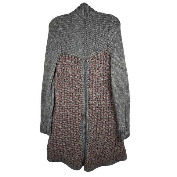 Anthropologie Moth Cardigan Large Long Open Front Gray Rust Wool Blend Knit Coat - Picture 7 of 14